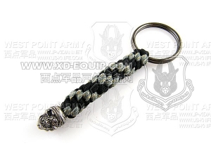 schmuckatellico One Eyed Jack Key Fob - Pewter on Black & Digi w. Hematite Ring 海盗杰克骷髅钥匙扣